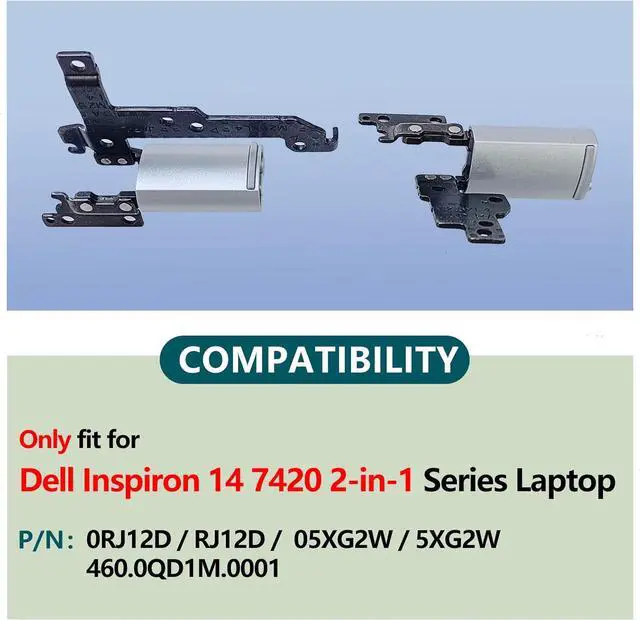 Alt view image 2 of 5 - Replacement Laptop Hinge with Hinge Cover for Dell Inspiron 14 7420 7425 2-in-1,P/N:05XG2W 5XG2W 0RJ12D RJ12D 460.0QD1L.0001 460.0QD1M.0001 (Sliver)