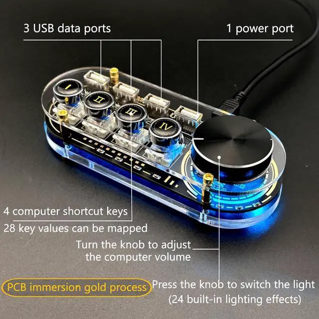 Alt view image 2 of 7 - USB Docking Station, USB C Splitter, 3 for Data Transmission, One for Power Supply, 24 Kinds of RGB Cool Lights, for Phones, Tablets, and Gadgets