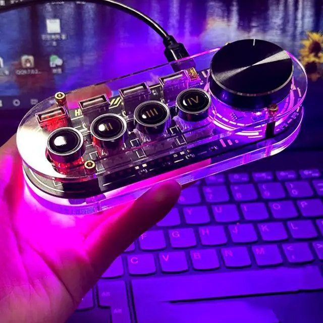 Alt view image 7 of 7 - USB Docking Station, USB C Splitter, 3 for Data Transmission, One for Power Supply, 24 Kinds of RGB Cool Lights, for Phones, Tablets, and Gadgets