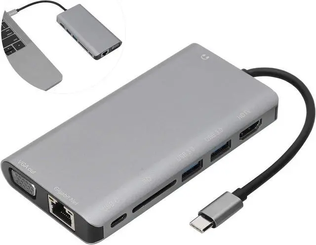 Alt view image 4 of 7 - 8 in 1 Multifunction Hub, Type C to RJ45 VGA USB3.0 Jack SD HDTV PD Interface, Fast Charging Support, High Speed Data Transmission, Anti Fingerprint Aluminum Alloy Design, Gra