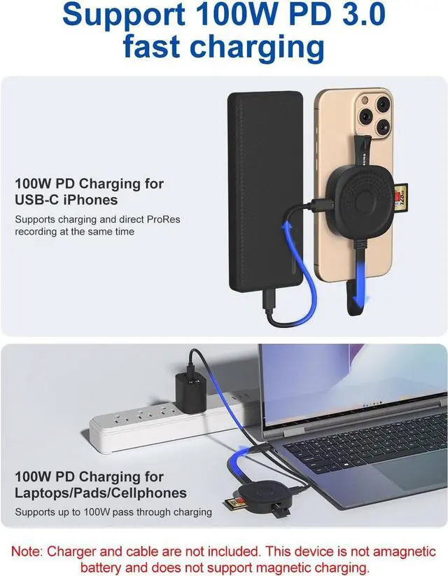 Alt view image 6 of 7 - Magnetic USB C Hub Card Reader for iPhone 16 15 Pro Max - 4 in 1 Type-C SD3.0 MicroSD3.0 Card Solt 100W PD 5Gbps USB3.0 USB-C Adapter, Magsafe SD Reader for iPhone, MacBook Pro Air, Pad Pro Type-C