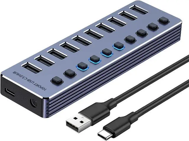 Main image of Aluminum USB3.0 Splitter 4/7/10 Port USB Adapter Fast Speed Data Transfer And Charging With Independently Switches USB Adapter For Gaming Consoles
