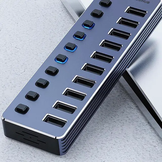 Alt view image 5 of 7 - Aluminum USB3.0 Splitter 4/7/10 Port USB Adapter Fast Speed Data Transfer And Charging With Independently Switches USB Adapter For Gaming Consoles