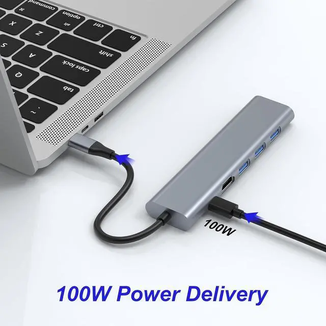 Alt view image 6 of 7 - USB C Hub HDMI with 4K, 6 in 1 USB C Docking Station with 3 USB 3.0 Ports, Type C with Ethernet Adapter for MacBook/Laptop/Surface, Laptop Docking Station with 100W PD Charging