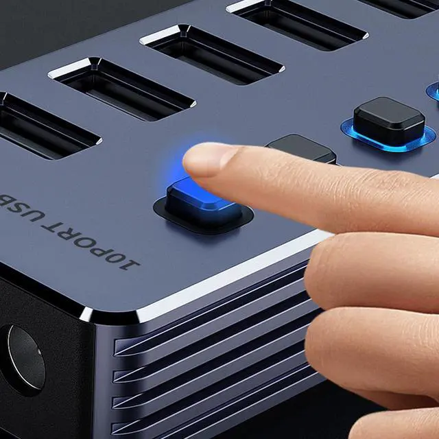 Alt view image 4 of 7 - Aluminum USB3.0 Splitter 4/7/10 Port USB Adapter Fast Speed Data Transfer And Charging With Independently Switches USB Adapter For Gaming Consoles