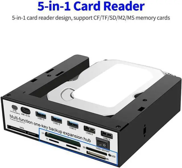 Alt view image 2 of 7 - Kecung 5.25 Inch Front Panel Expansion Hub with 3 USB3.0 2 USB2.0 Ports 5-in-1 Card Reader Support One-Key Backup Panel