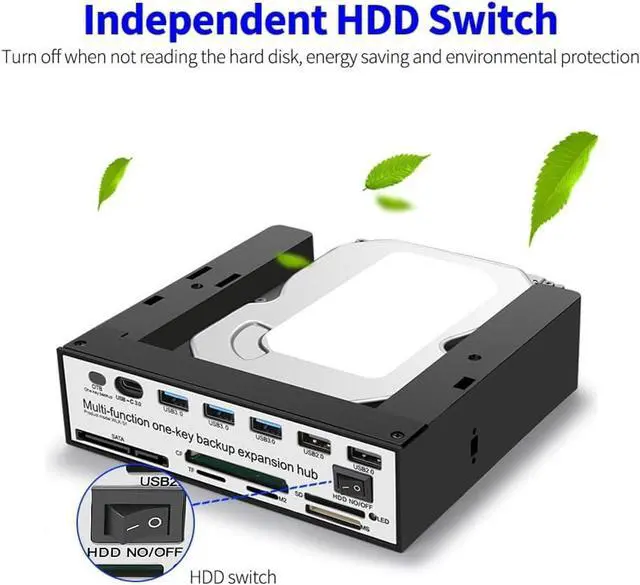 Alt view image 4 of 7 - Kecung 5.25 Inch Front Panel Expansion Hub with 3 USB3.0 2 USB2.0 Ports 5-in-1 Card Reader Support One-Key Backup Panel