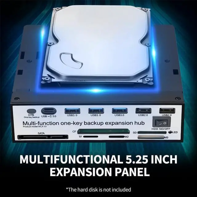 Alt view image 3 of 7 - Kecung 5.25 Inch Front Panel Expansion Hub with 3 USB3.0 2 USB2.0 Ports 5-in-1 Card Reader Support One-Key Backup Panel