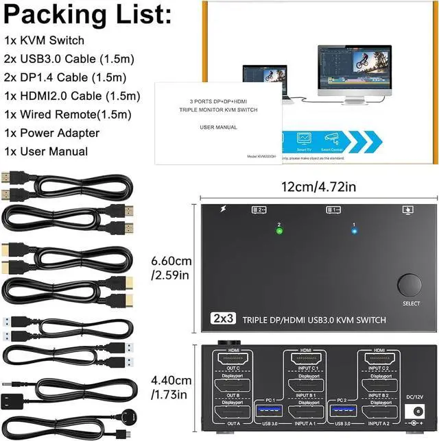 Alt view image 3 of 7 - High performance switch 2DISPLAYPORT1.4 and HDTV2.1 USB 3.0 interface removal display up to 8K