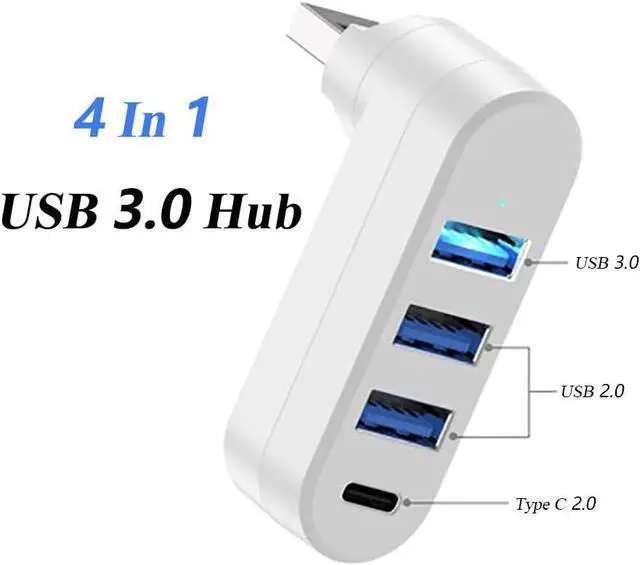 Alt view image 2 of 7 - 4 in 1 [90°/ 180° Degree Rotation] USB 3.0 Hub, Multi-Port Adapter with 3 USB Ports and 1 USB C Power and Data Port, USB 3.0 Hub Compatible with Laptop/Table/Cellphone/Keyboard/Printer/MacBook