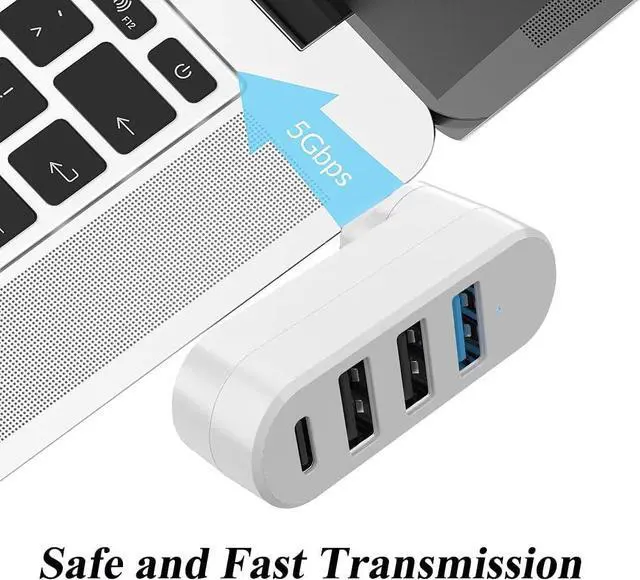 Alt view image 3 of 7 - 4 in 1 [90°/ 180° Degree Rotation] USB 3.0 Hub, Multi-Port Adapter with 3 USB Ports and 1 USB C Power and Data Port, USB 3.0 Hub Compatible with Laptop/Table/Cellphone/Keyboard/Printer/MacBook