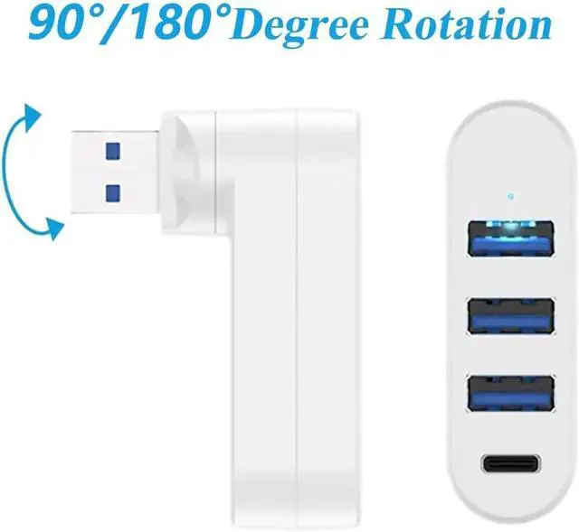 Alt view image 4 of 7 - 4 in 1 [90°/ 180° Degree Rotation] USB 3.0 Hub, Multi-Port Adapter with 3 USB Ports and 1 USB C Power and Data Port, USB 3.0 Hub Compatible with Laptop/Table/Cellphone/Keyboard/Printer/MacBook