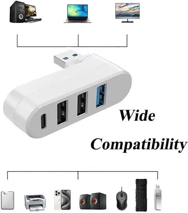 Alt view image 5 of 7 - 4 in 1 [90°/ 180° Degree Rotation] USB 3.0 Hub, Multi-Port Adapter with 3 USB Ports and 1 USB C Power and Data Port, USB 3.0 Hub Compatible with Laptop/Table/Cellphone/Keyboard/Printer/MacBook