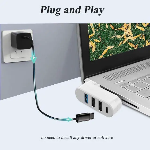 Alt view image 6 of 7 - 4 in 1 [90°/ 180° Degree Rotation] USB 3.0 Hub, Multi-Port Adapter with 3 USB Ports and 1 USB C Power and Data Port, USB 3.0 Hub Compatible with Laptop/Table/Cellphone/Keyboard/Printer/MacBook
