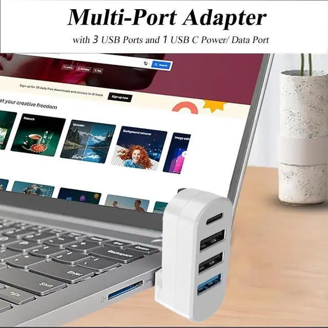 Alt view image 7 of 7 - 4 in 1 [90°/ 180° Degree Rotation] USB 3.0 Hub, Multi-Port Adapter with 3 USB Ports and 1 USB C Power and Data Port, USB 3.0 Hub Compatible with Laptop/Table/Cellphone/Keyboard/Printer/MacBook