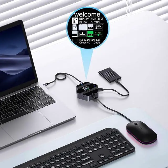 Alt view image 3 of 7 - ZIRANU USB Hubs Docking Station Type C Display 4K 60 HDTV 8Port Multiport Hubs Splitter Charging USB Extender