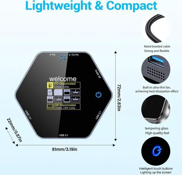 Alt view image 7 of 7 - Type C Docking Station 8 Port Adapter with 4K@60Hz Output and Fast Charging for Devices