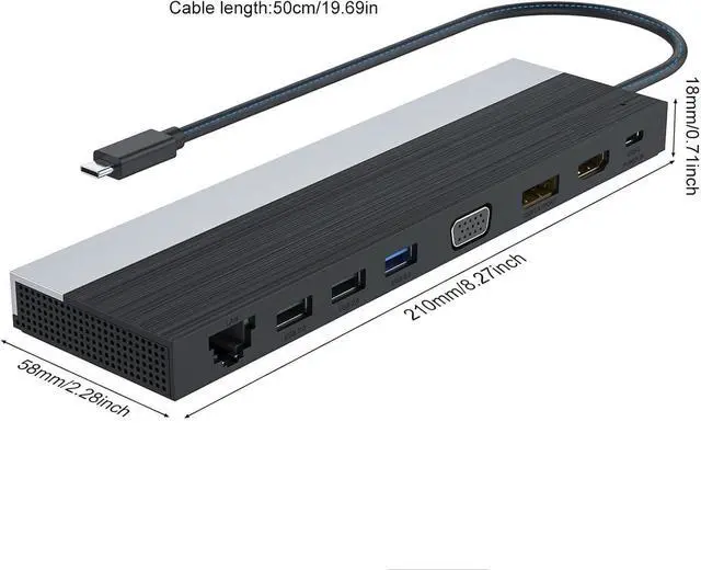 Alt view image 7 of 7 - Wisoqu 12 in 1 Laptop Multiport Adapter Dongle, Triple Display Docking Station with HD Multimedia Interface DisplayPort VGA Gigabit Ethernet 100W