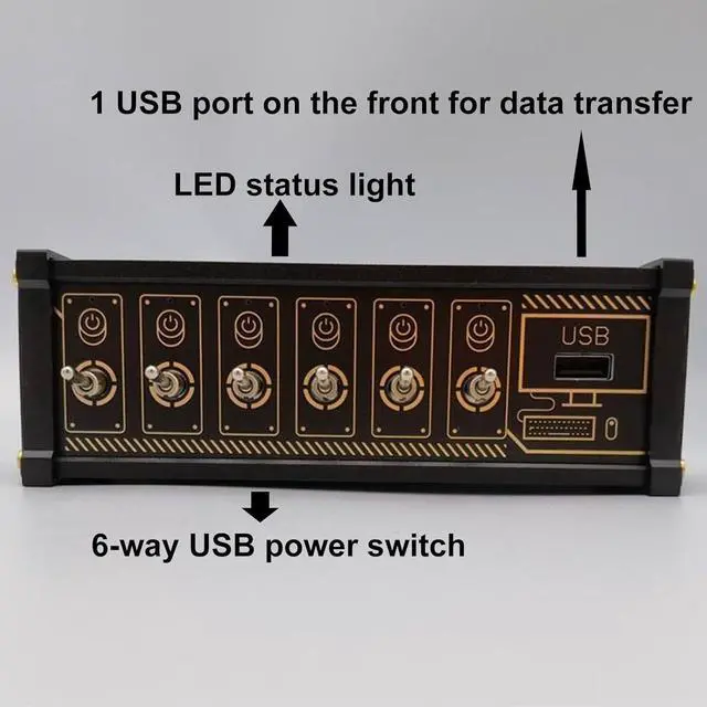 Alt view image 2 of 7 - 6 Port USB Switcher, Retro USB Docking Station with 6 LED Status Indicators and 9 USB Convenient Input Ports, Share USB Devices & Data Transmission, for Phones, Tablets