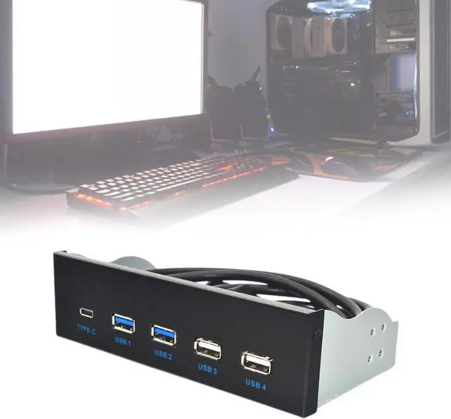 Alt view image 2 of 7 - Vdaxvme 5.25" USB 3.1 Front Panel USB Hubs 2Ports USB3.0 + 2Ports USB2.0 + 1Port TypeC with Connectors for Desktop