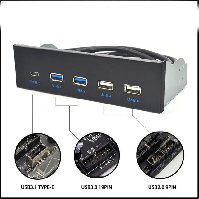 Alt view image 4 of 7 - Vdaxvme 5.25" USB 3.1 Front Panel USB Hubs 2Ports USB3.0 + 2Ports USB2.0 + 1Port TypeC with Connectors for Desktop