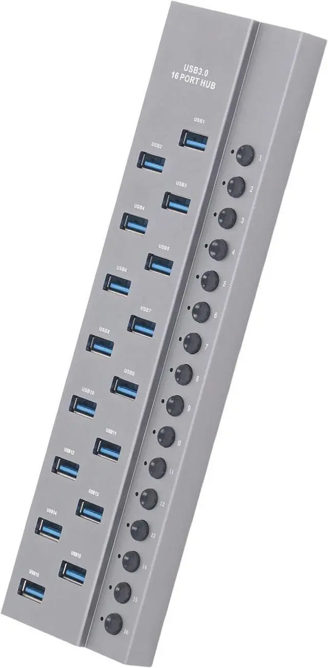 Main image of 16 Ports USB 3.0 Hub Efficient High Speed Data Hub for Multiple Devices Power Switches for Home Office Use Aluminum Alloy (US Plug)