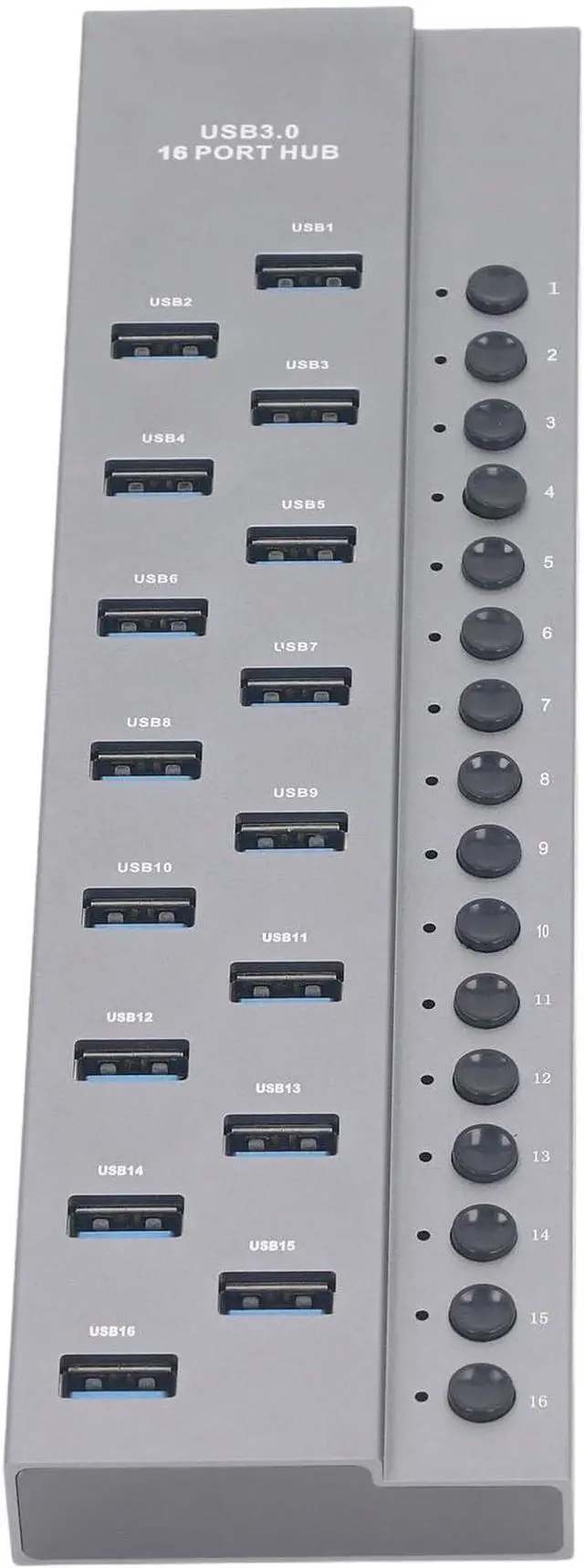 Alt view image 3 of 7 - 16 Ports USB 3.0 Hub Efficient High Speed Data Hub for Multiple Devices Power Switches for Home Office Use Aluminum Alloy (US Plug)