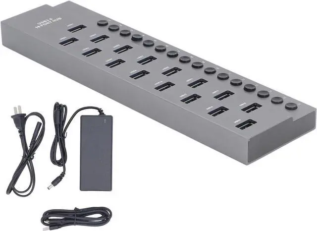 Alt view image 6 of 7 - 16 Ports USB 3.0 Hub Efficient High Speed Data Hub for Multiple Devices Power Switches for Home Office Use Aluminum Alloy (US Plug)