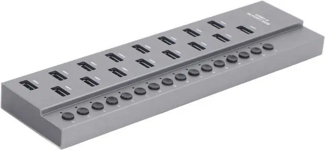 Alt view image 5 of 7 - 16 Ports USB 3.0 Hub Efficient High Speed Data Hub for Multiple Devices Power Switches for Home Office Use Aluminum Alloy (US Plug)