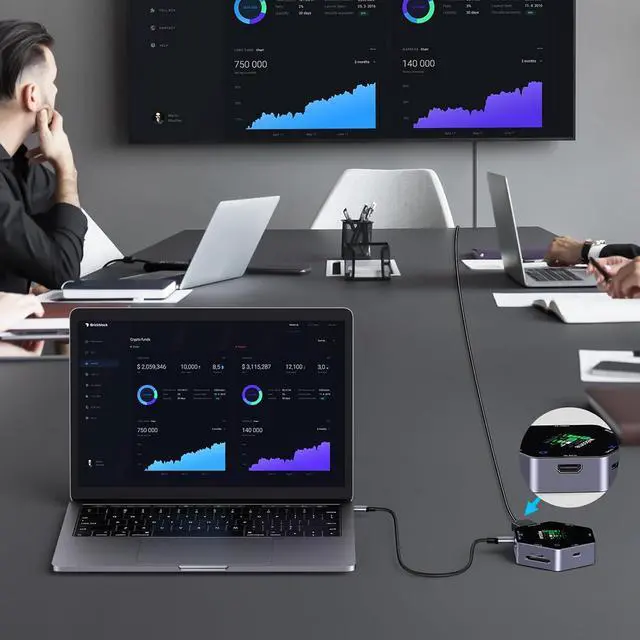 Alt view image 7 of 7 - ZIRANU USB Hubs Docking Station Type C Display 4K 60 HDTV 8Port Multiport Hubs Splitter Charging USB Extender