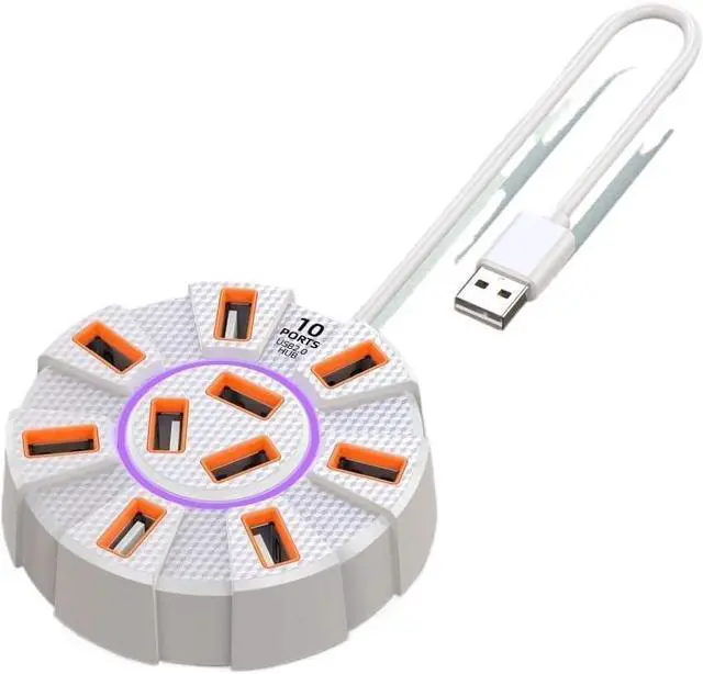 Alt view image 2 of 2 - 10 Ports USB HUB 1.2m Cable RGB Backlight USB Port Splitter 10 Out Mouse Keyobard Printer Extend Adapter Phone Charging Dock(10ports 1.2m White)