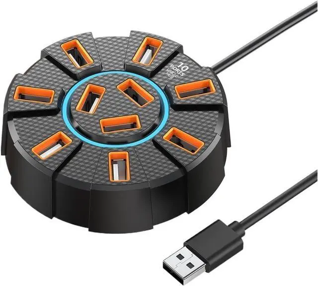 Main image of 10 Ports USB HUB 1.2m Cable RGB Backlight USB Port Splitter 10 Out Mouse Keyobard Printer Extend Adapter Phone Charging Dock(10ports 1.2m White)