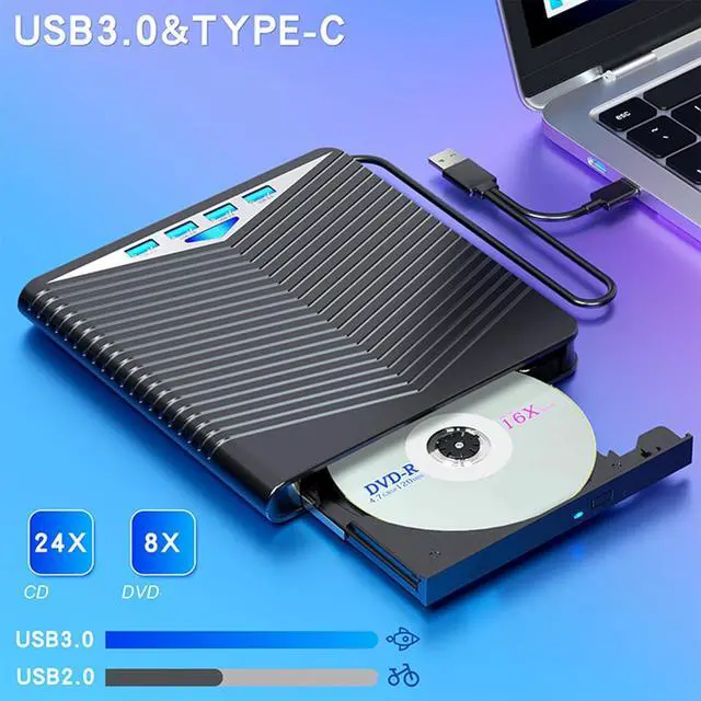 Alt view image 3 of 7 - Obotsnoi 7 Port External Disc Drive Reader USB3.0 Type C HUB Stable Performances For Desktop Laptop PC Card Reader And Disc Writer
