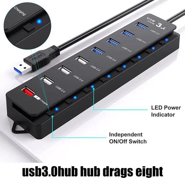 Alt view image 6 of 7 - STBQHG 8 Ports USB 3.0 2.0 Hubs Multi Port USB Hubs with Single Switches, Light Multiple USB Ports USB Adapter USB Extender