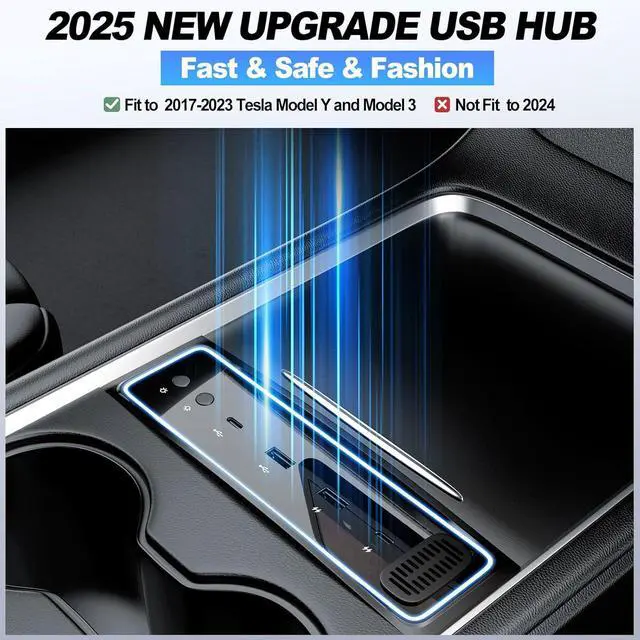 Alt view image 2 of 7 - Tesla USB Hub for 2021 2022 2023 Tesla Model 3/Y, USB Charger Hub with Ambient Lamp and Aroma Box, USB Hub Docking Station with 4-Ports 27W Fast Charger, Gifts for Tesla Owners (Not Fit M3 Highland)
