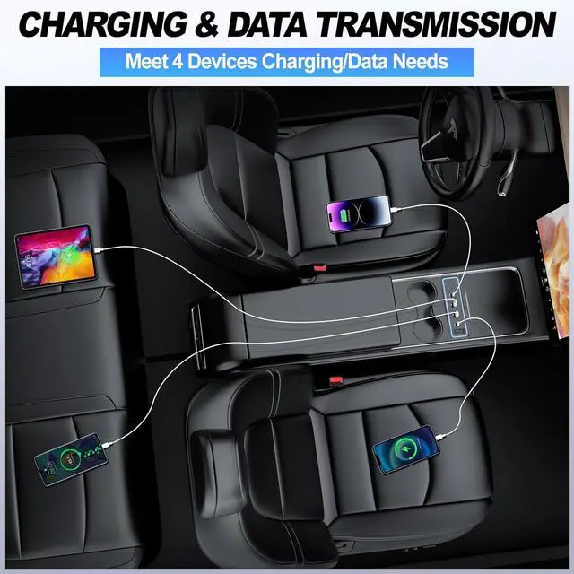 Alt view image 5 of 7 - Tesla USB Hub for 2021 2022 2023 Tesla Model 3/Y, USB Charger Hub with Ambient Lamp and Aroma Box, USB Hub Docking Station with 4-Ports 27W Fast Charger, Gifts for Tesla Owners (Not Fit M3 Highland)