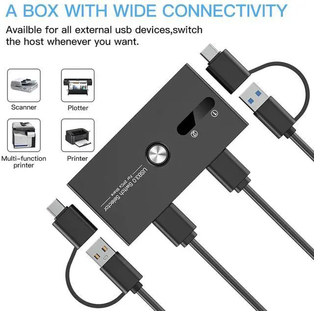 Alt view image 2 of 7 - USB C And USB3.0 KVM Switcher 4 Port USB Switcher Sharing Keyboard And Printer Scanners Hard Disks