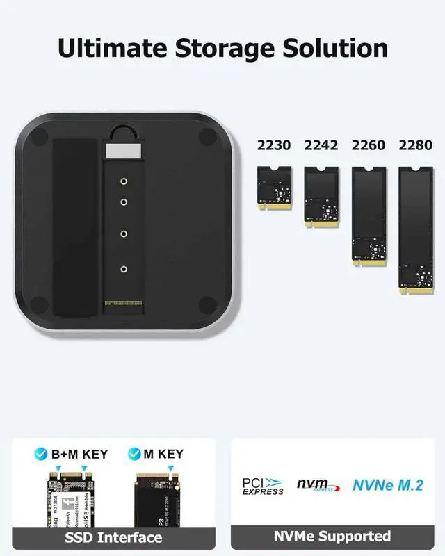 Alt view image 5 of 7 - BAOZEE Mac mini Dock with NVMe SSD Enclosure, USB-C Hub for Mac mini M4/M4 Pro with 2X USB-A 10Gbps, 3X USB-A 5Gbps, HDMI, DP, SD/TF Card Reader  Magnetic Cover, Up to 8TB SSD Support