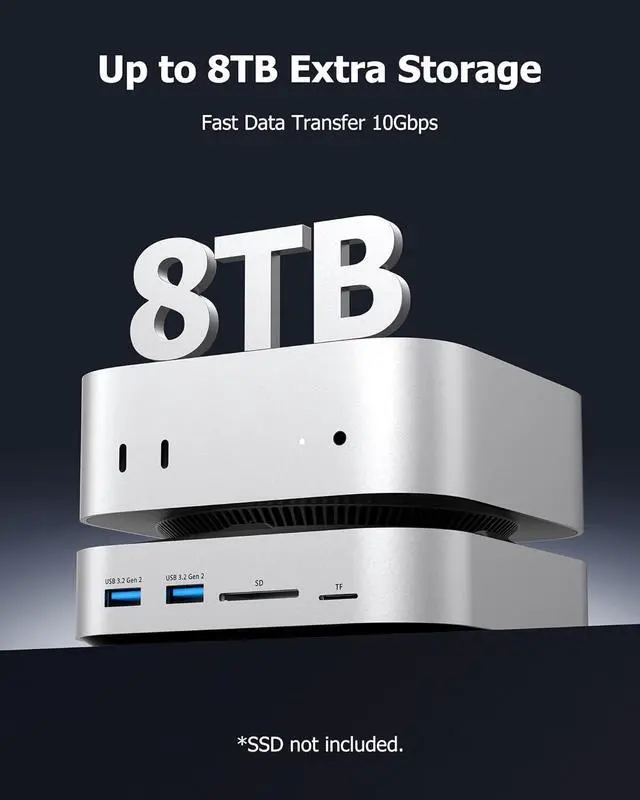 Alt view image 7 of 7 - BAOZEE Mac mini Dock with NVMe SSD Enclosure, USB-C Hub for Mac mini M4/M4 Pro with 2X USB-A 10Gbps, 3X USB-A 5Gbps, HDMI, DP, SD/TF Card Reader  Magnetic Cover, Up to 8TB SSD Support