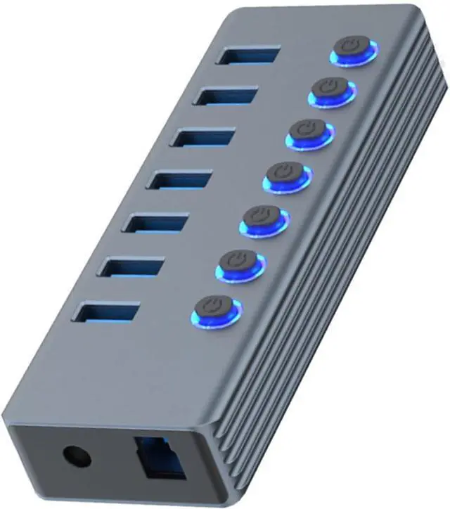 Main image of USB 3.0 Splitter Hub USB Data Hub 1 to 7 Ports with Separate On/Off Switch and Lights for Laptops