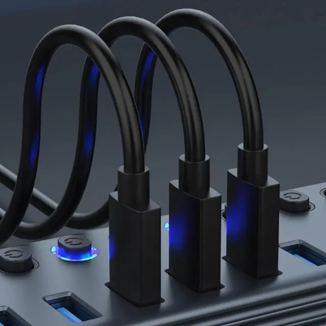 Alt view image 7 of 7 - SYJHHWGS 7 Port USB3.0 Data Hubs Featuring Individual Switches and Long Cable for Laptops PC and Gaming Devices