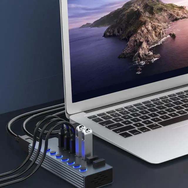 Alt view image 5 of 7 - USB 3.0 Splitter Hub USB Data Hub 1 to 7 Ports with Separate On/Off Switch and Lights for Laptops