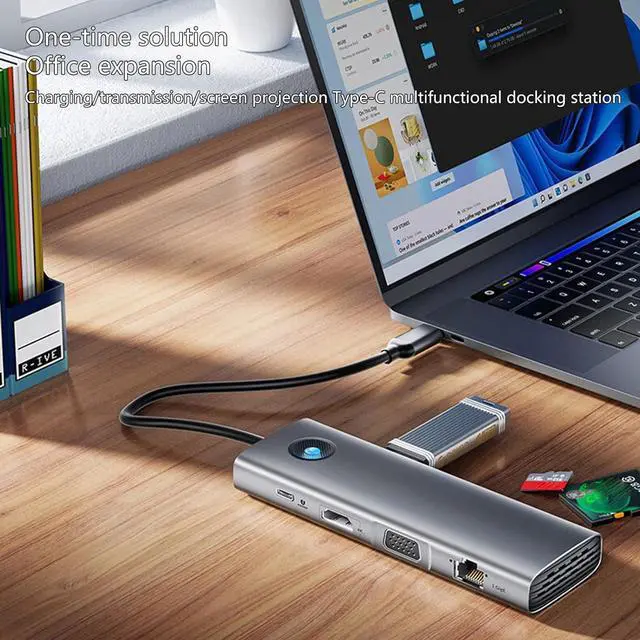 Alt view image 5 of 7 - 10Port USB C Adapter Video VGA 1000M Ethernet 100W Power Fast USB3.0x3 Data Port Enhances Connection Fast Charging