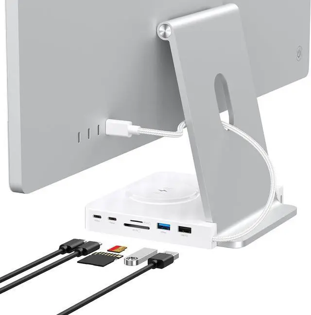 Alt view image 4 of 7 - USB C Hub for iMac 24-inch 2021/2023/2024, 10Gbps USB-C*2 & USB-A, SD/TF Reader, 15W Wireless Charge, Accessory Adaptor for iMac M1 M2 M4