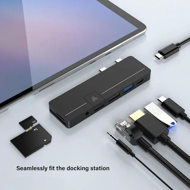 Alt view image 7 of 7 - Multiple Ports USB C Hub Adapter for Pro9 4K Video Output Charging Card Reader Aluminum Construction