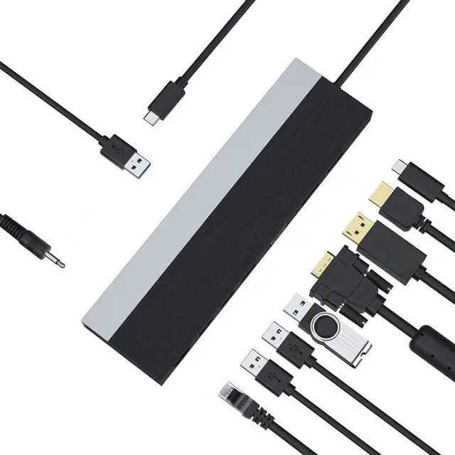 Main image of Wisoqu 12 in 1 Laptop Multiport Adapter Dongle, Triple Display Docking Station with HD Multimedia Interface DisplayPort VGA Gigabit Ethernet 100W