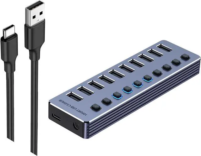 Alt view image 5 of 7 - Aluminum USB3.0 Splitter 4/7/10 Port USB Adapter Fast Speed Data Transfer and Charging with Independently Switches