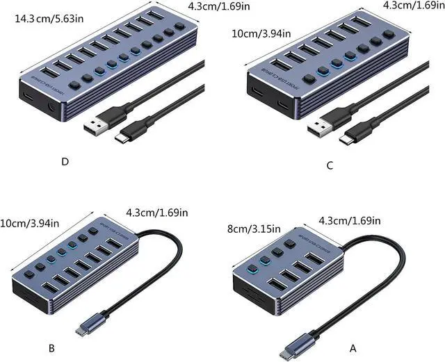 Alt view image 7 of 7 - 4/7/10 port USB 3.0 adapter with independent switch and 5Gbps for fast data transfer and charging