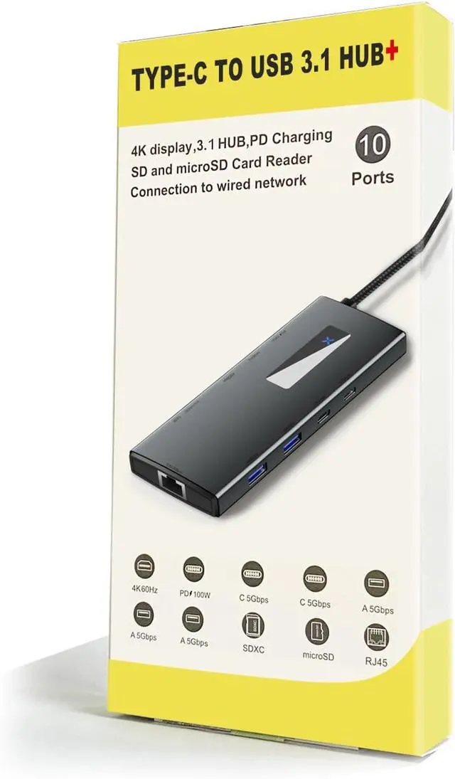 Alt view image 6 of 7 - USB C Hubs 10 in 1 Aluminum USB C Dock Station to 4K@60HZ+ USB+ RJ45 + SDTF + PD100W Charging 10 Port Adapter
