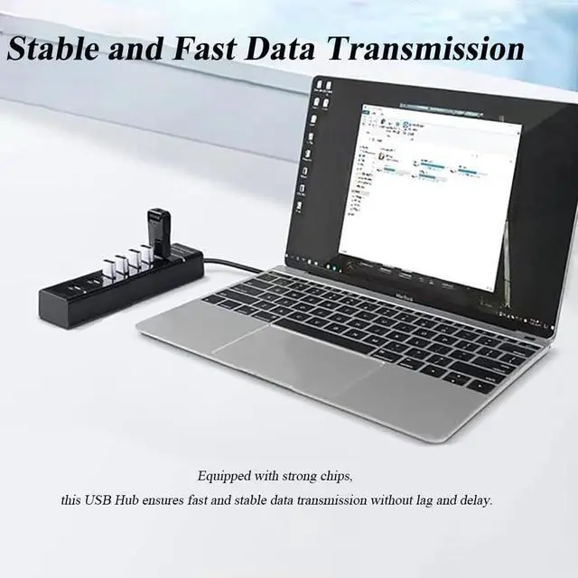 Alt view image 2 of 7 - 7 Ports USB Hub, Multiple Port USB Hub with Indictor Light, High Speed Data Transmission USB Adapter, Compatible with Mouse, Keyboard, Printer, Windows, MacOS, Linux